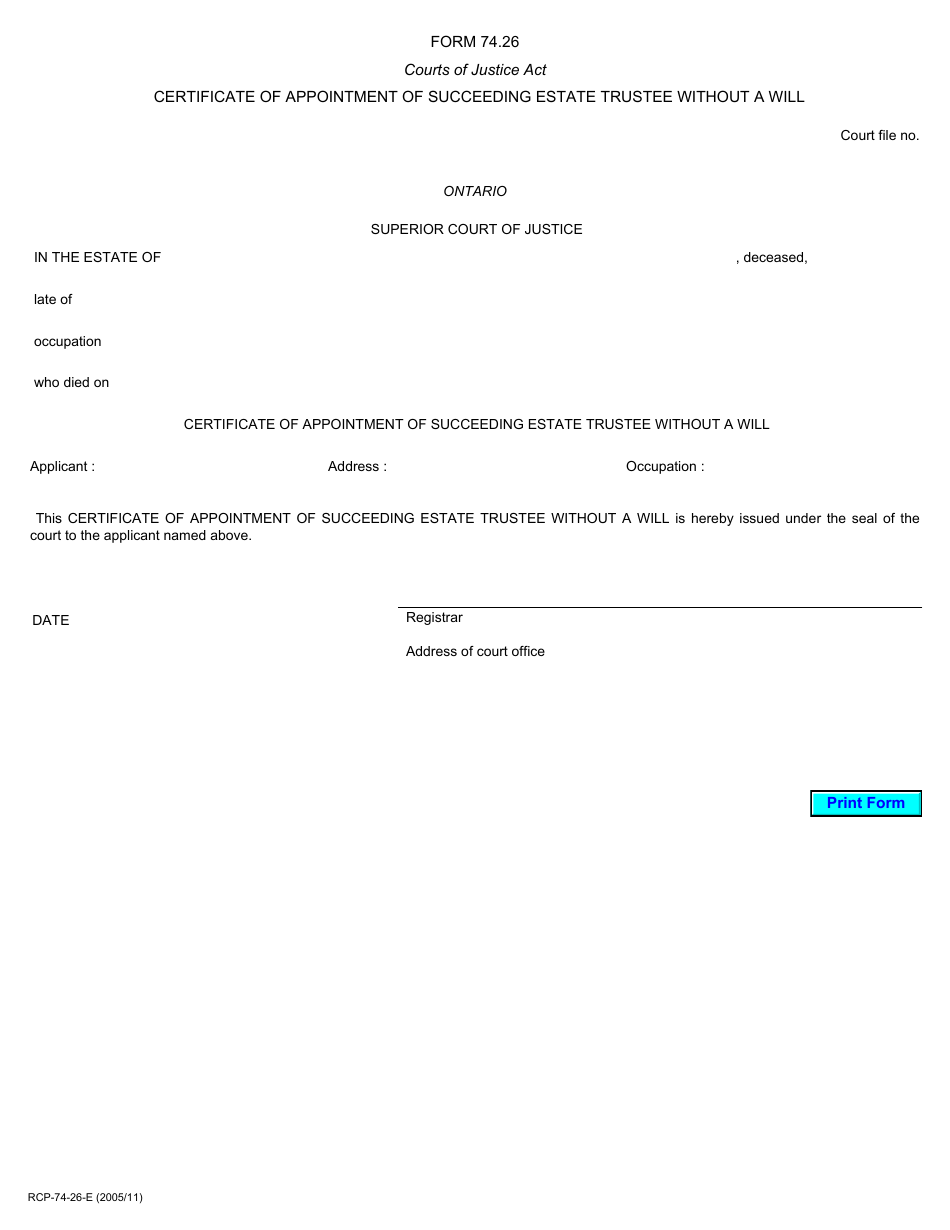 Form 74.26 Fill Out, Sign Online and Download Printable PDF, Ontario Canada Templateroller Form 74.26 Fill Out, Sign Online and Download Printable PDF, Ontario Canada Templateroller