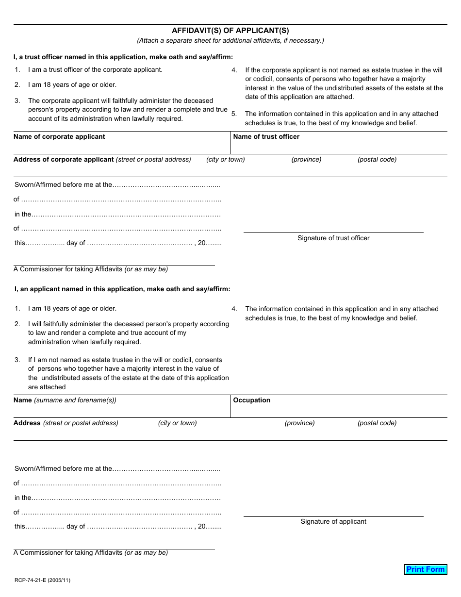 Form 74.21 - Fill Out, Sign Online and Download Printable PDF, Ontario ...