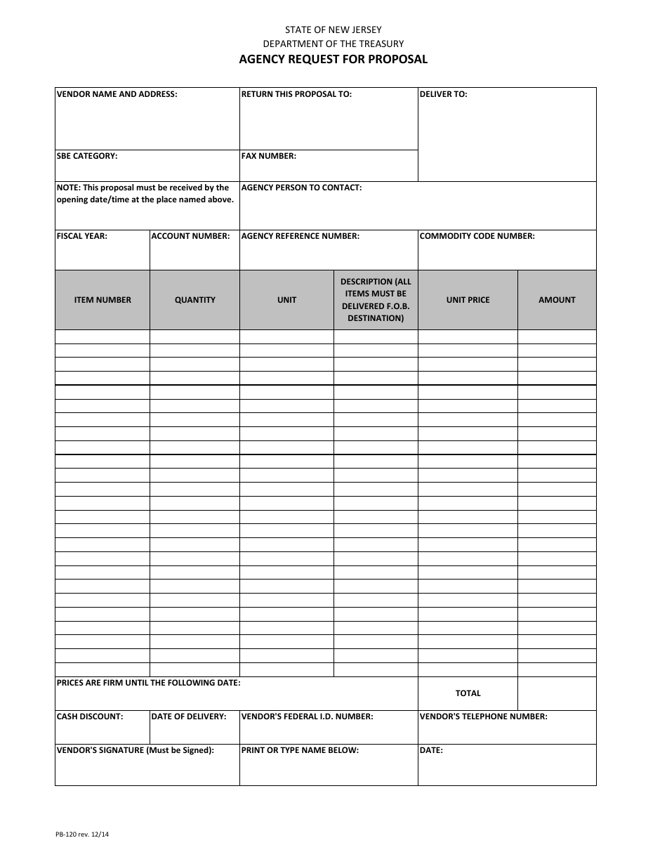 Form PB-120 Agency Request for Proposal - New Jersey, Page 1