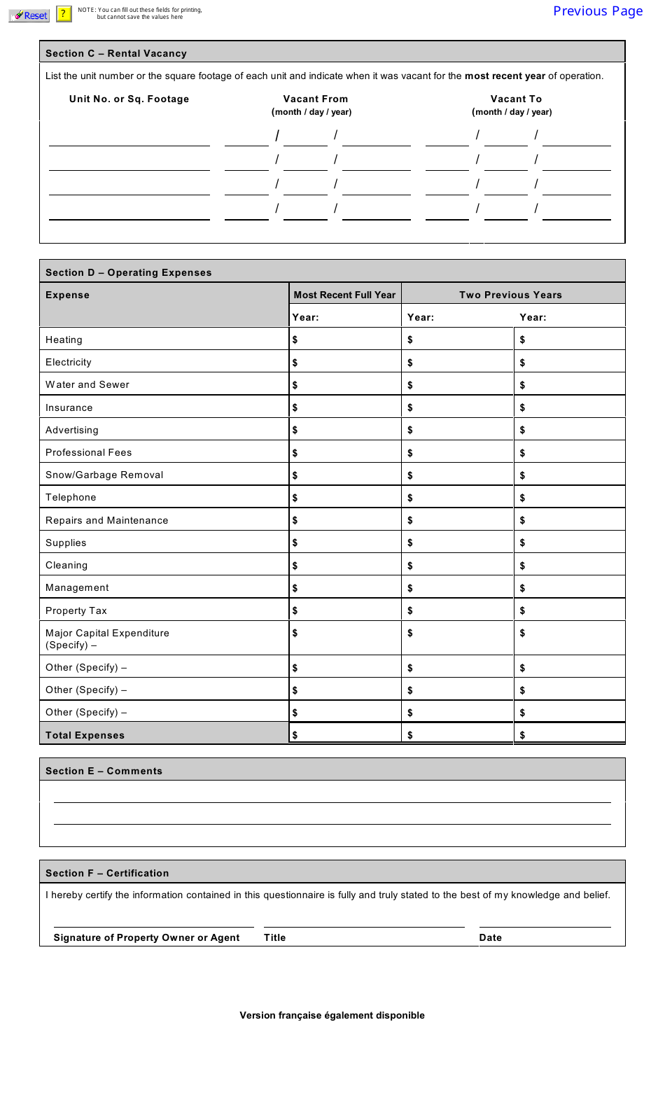 Form 11PT15-30680 Questionnaire on Income Producing Properties - Prince Edward Island, Canada, Page 2