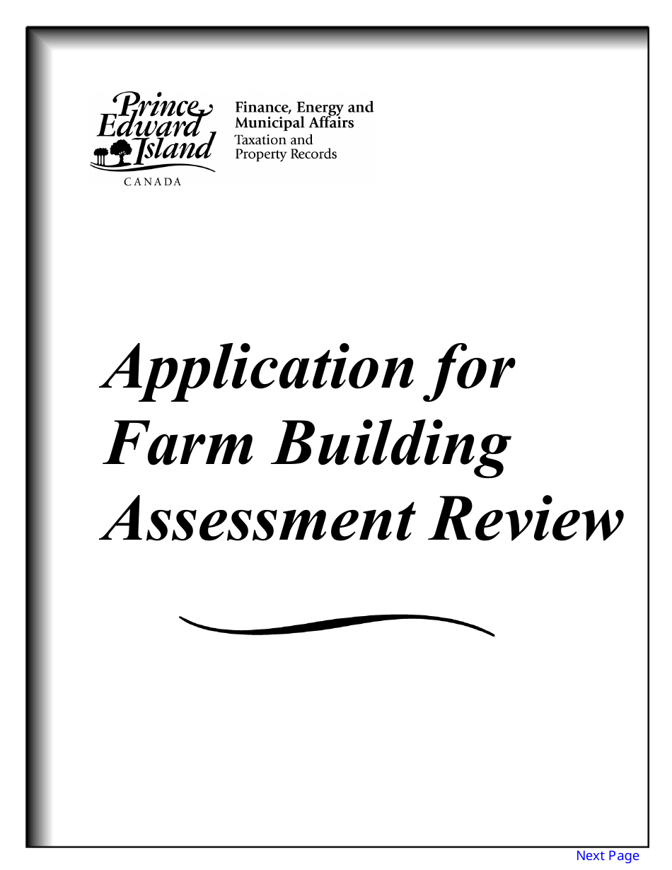 Form 11PT15-30654 Application for Farm Building Assessment Review - Prince Edward Island, Canada, Page 1