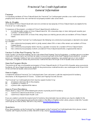 Provincial Tax Credit Application - Prince Edward Island, Canada, Page 2