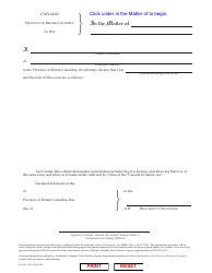 Form VSA607 Statutory Declaration - British Columbia, Canada