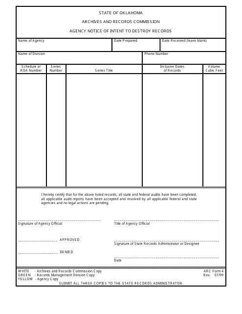 ARC Form 4  Printable Pdf