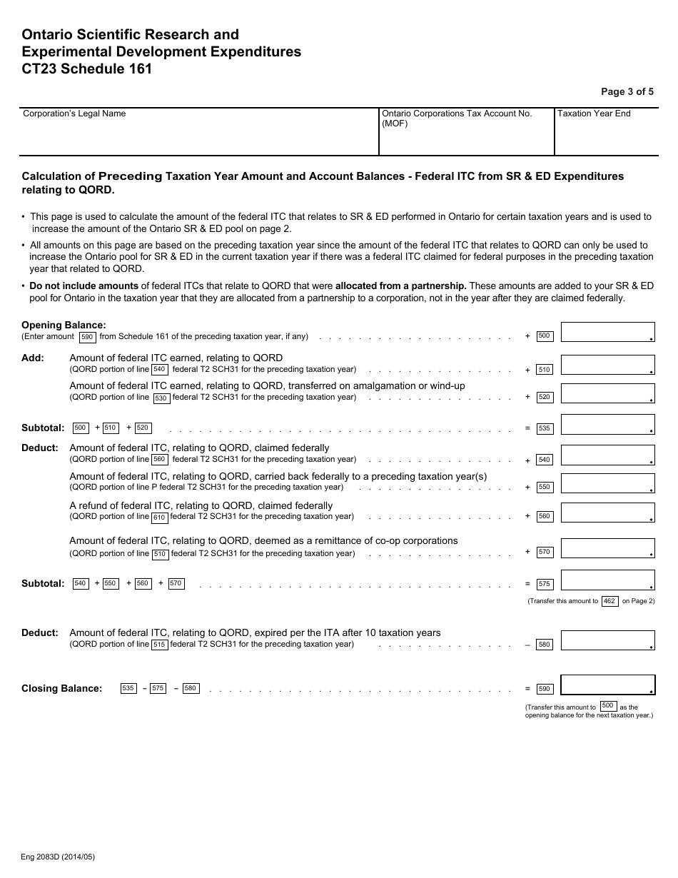 Form CT23 (2083D) Schedule 161 Ontario Scientific Research and Experimental Development Expenditures - Ontario, Canada, Page 3