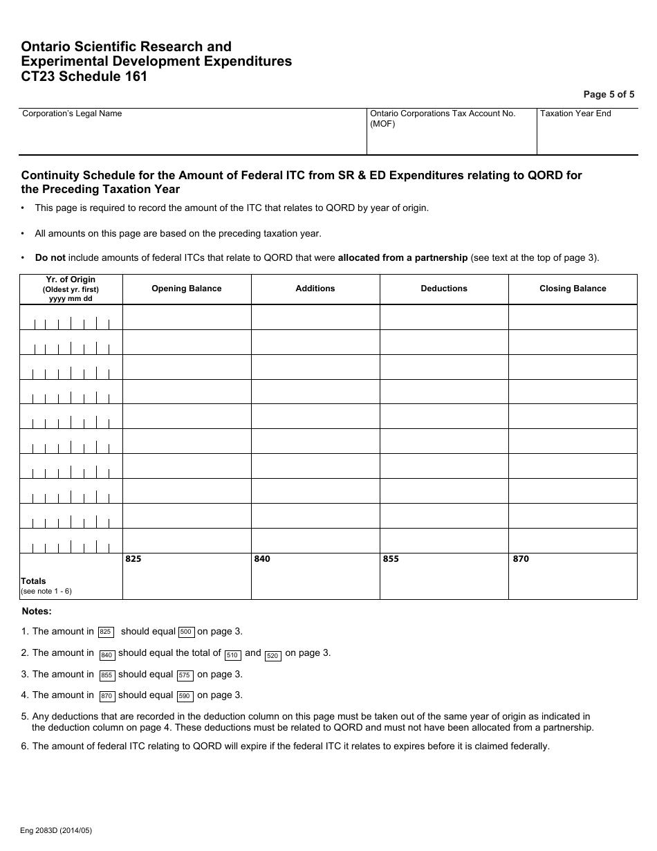 Form CT23 (2083D) Schedule 161 Ontario Scientific Research and Experimental Development Expenditures - Ontario, Canada, Page 5