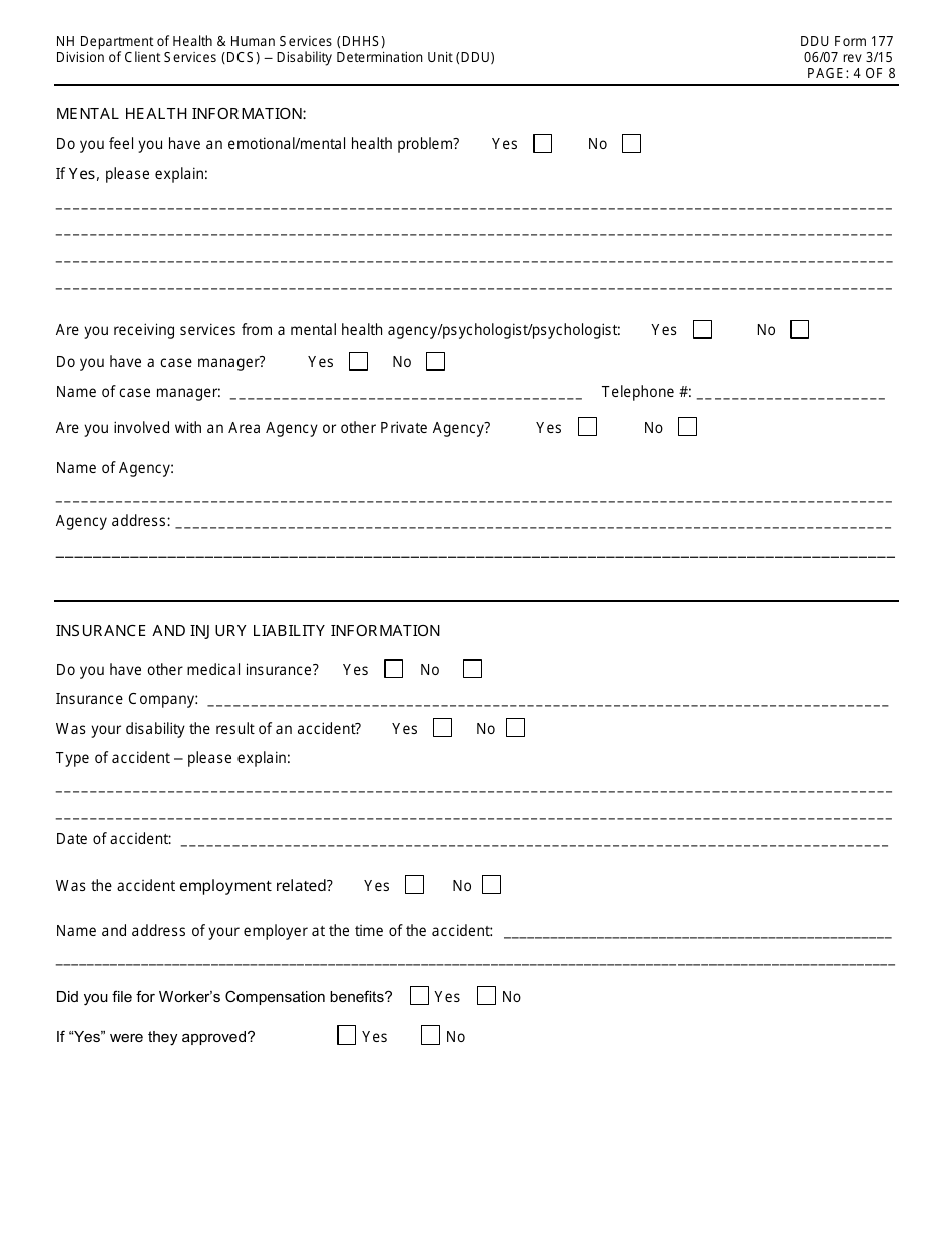 DDU Form 177 Nonmedical Evaluation of Disability - New Hampshire, Page 4
