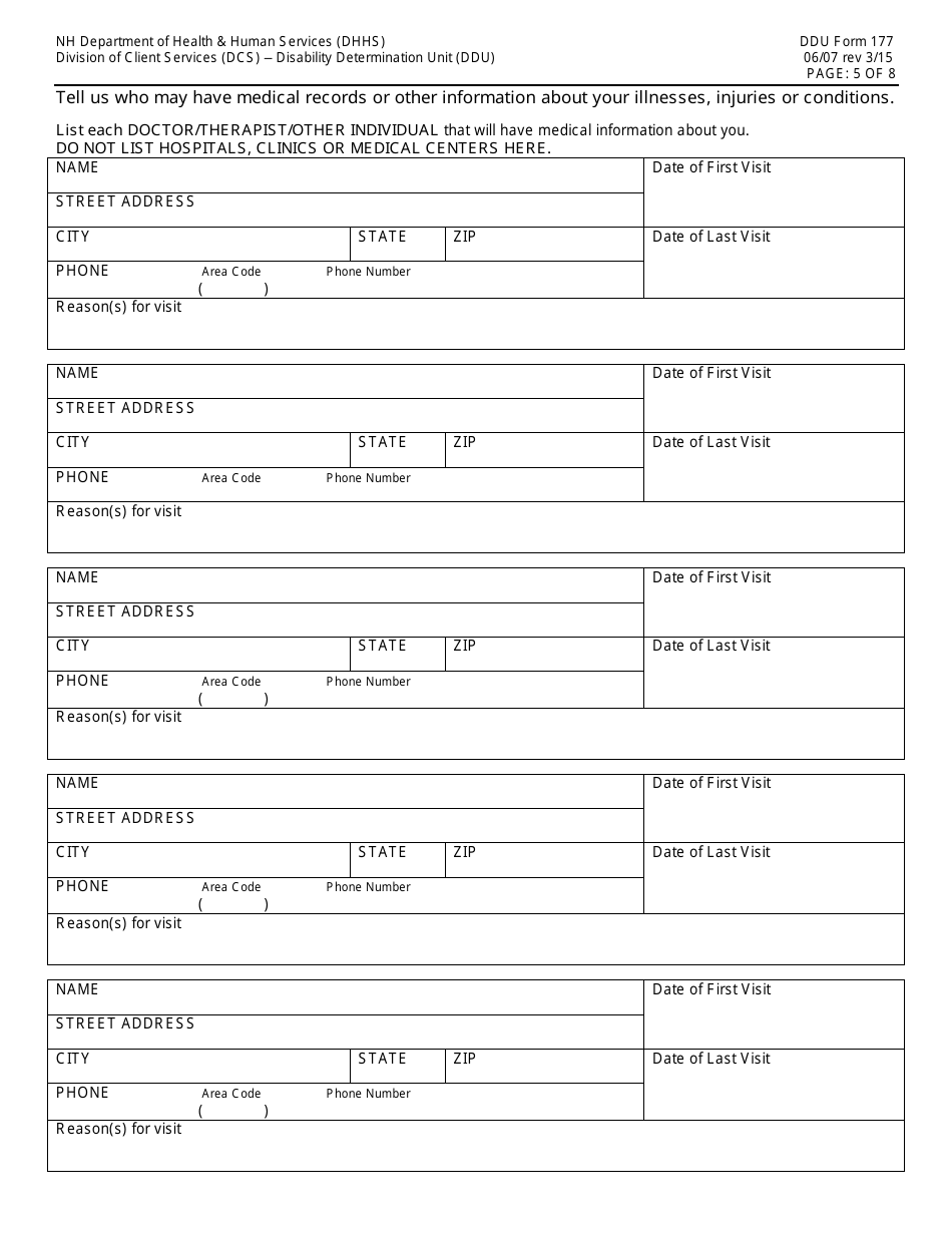 DDU Form 177 Nonmedical Evaluation of Disability - New Hampshire, Page 5