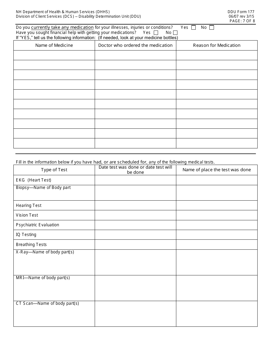 DDU Form 177 Nonmedical Evaluation of Disability - New Hampshire, Page 7