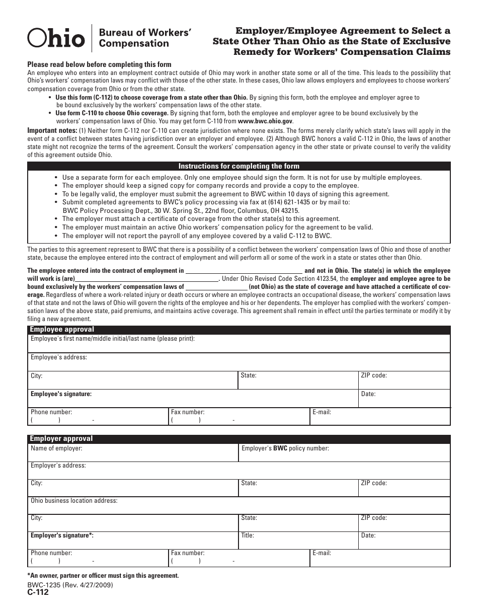 Form BWC-1235 (C-112) - Fill Out, Sign Online and Download Printable ...