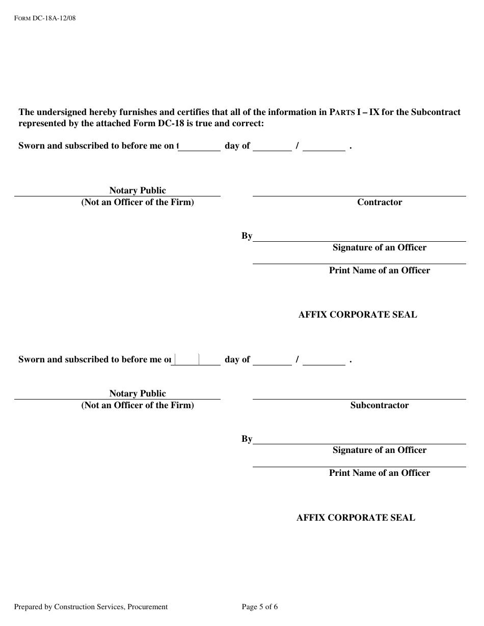 Form DC-18A Request for Approval to Sublet on Projects Utilizing the 2007 Specification - New Jersey, Page 5