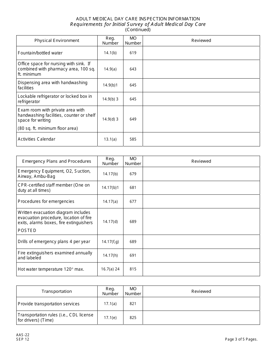 Form AAS-22 Adult Medical Day Care Inspection Information - New Jersey, Page 3