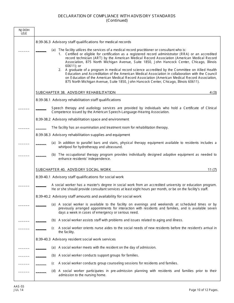 Form AAS-55 Declaration of Compliance With Advisory Standards - New Jersey, Page 10