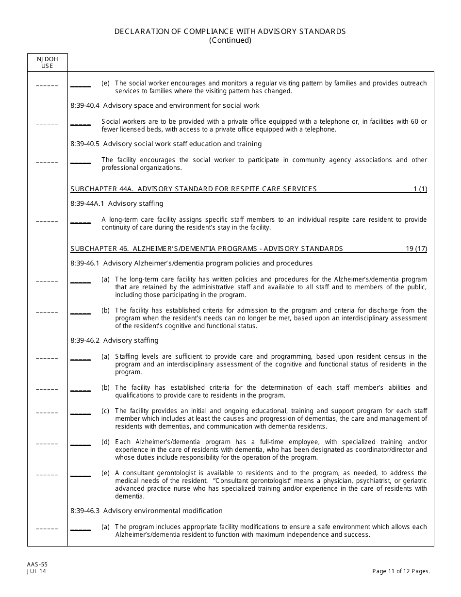 Form AAS-55 Declaration of Compliance With Advisory Standards - New Jersey, Page 11
