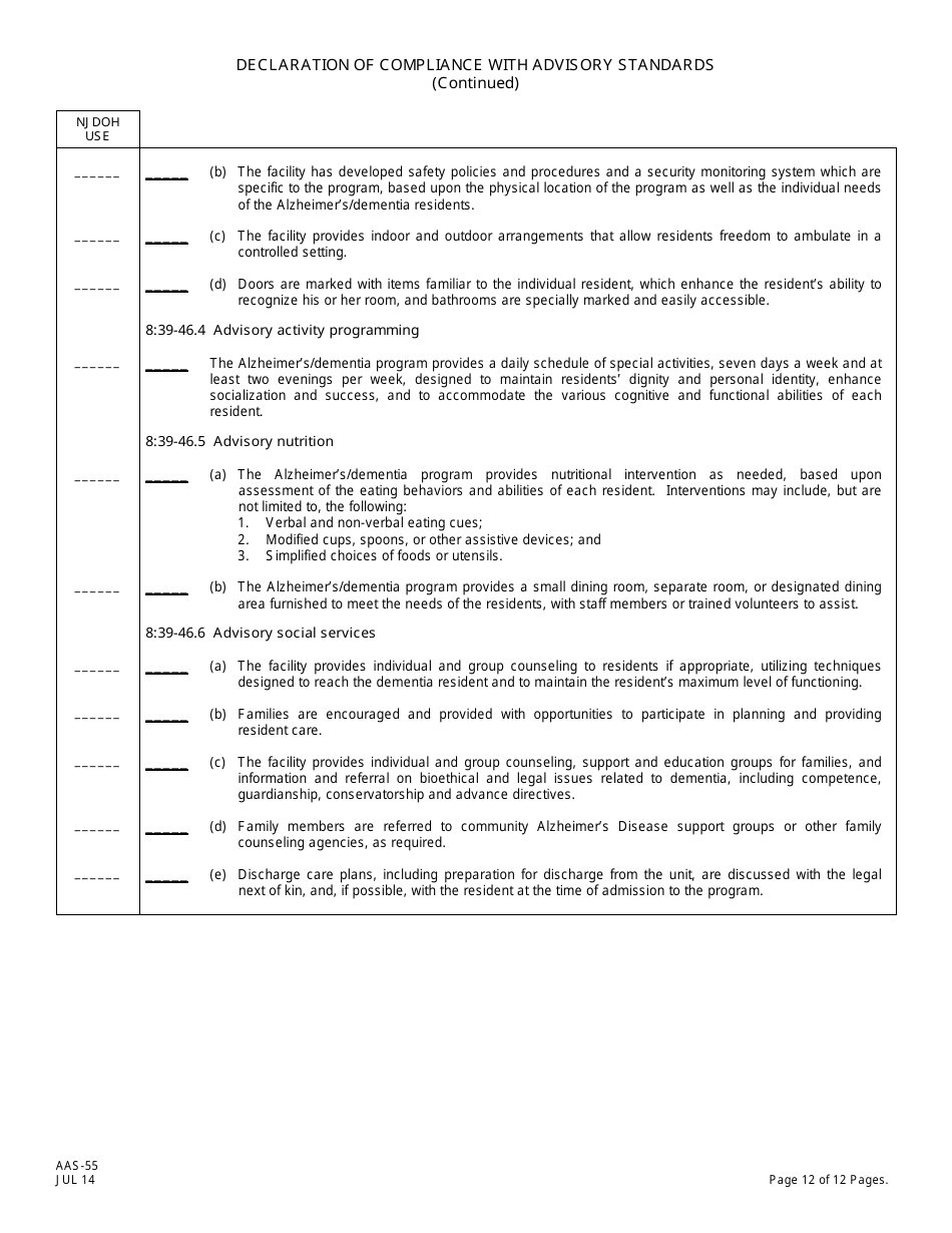Form AAS-55 Declaration of Compliance With Advisory Standards - New Jersey, Page 12