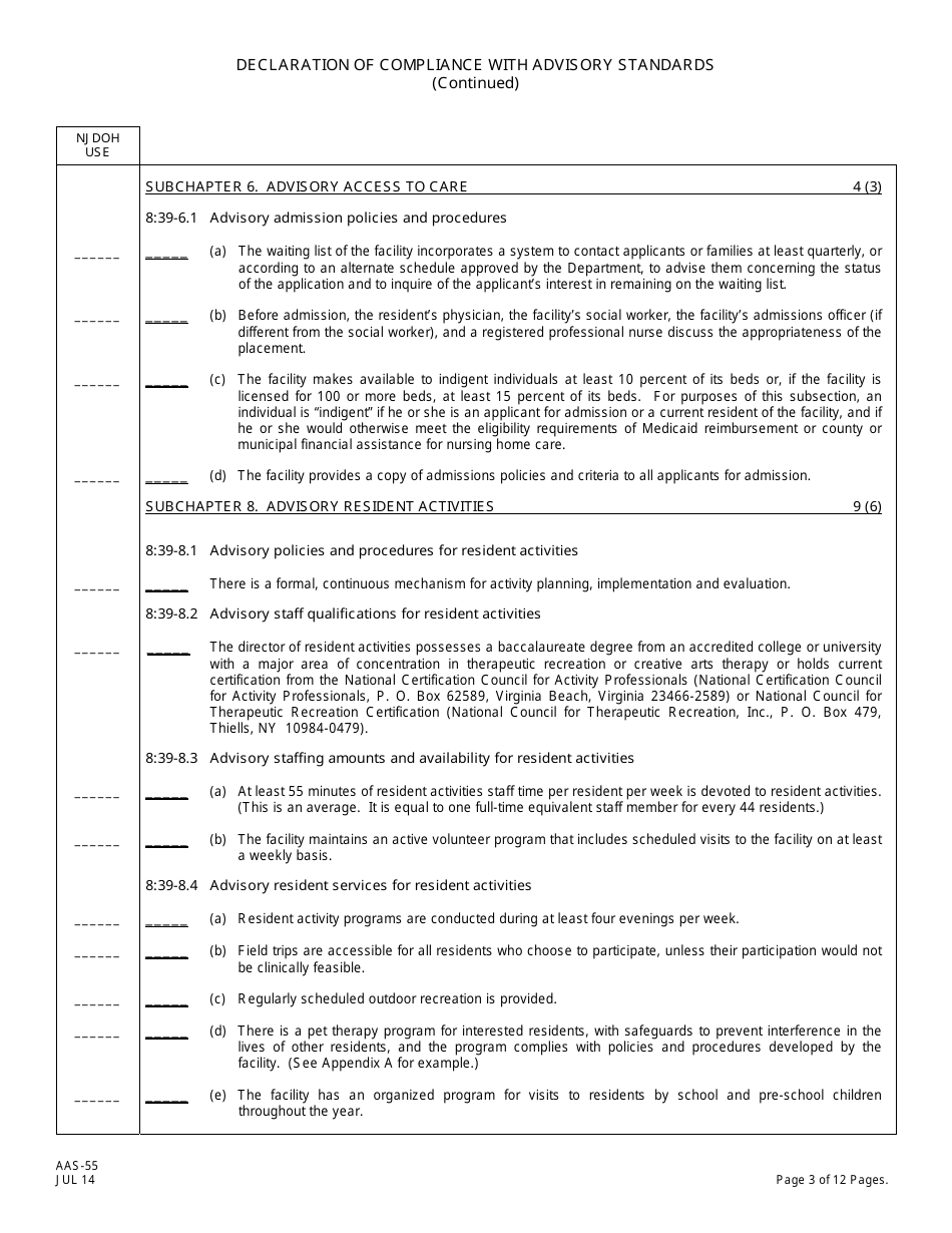 Form AAS-55 Declaration of Compliance With Advisory Standards - New Jersey, Page 3
