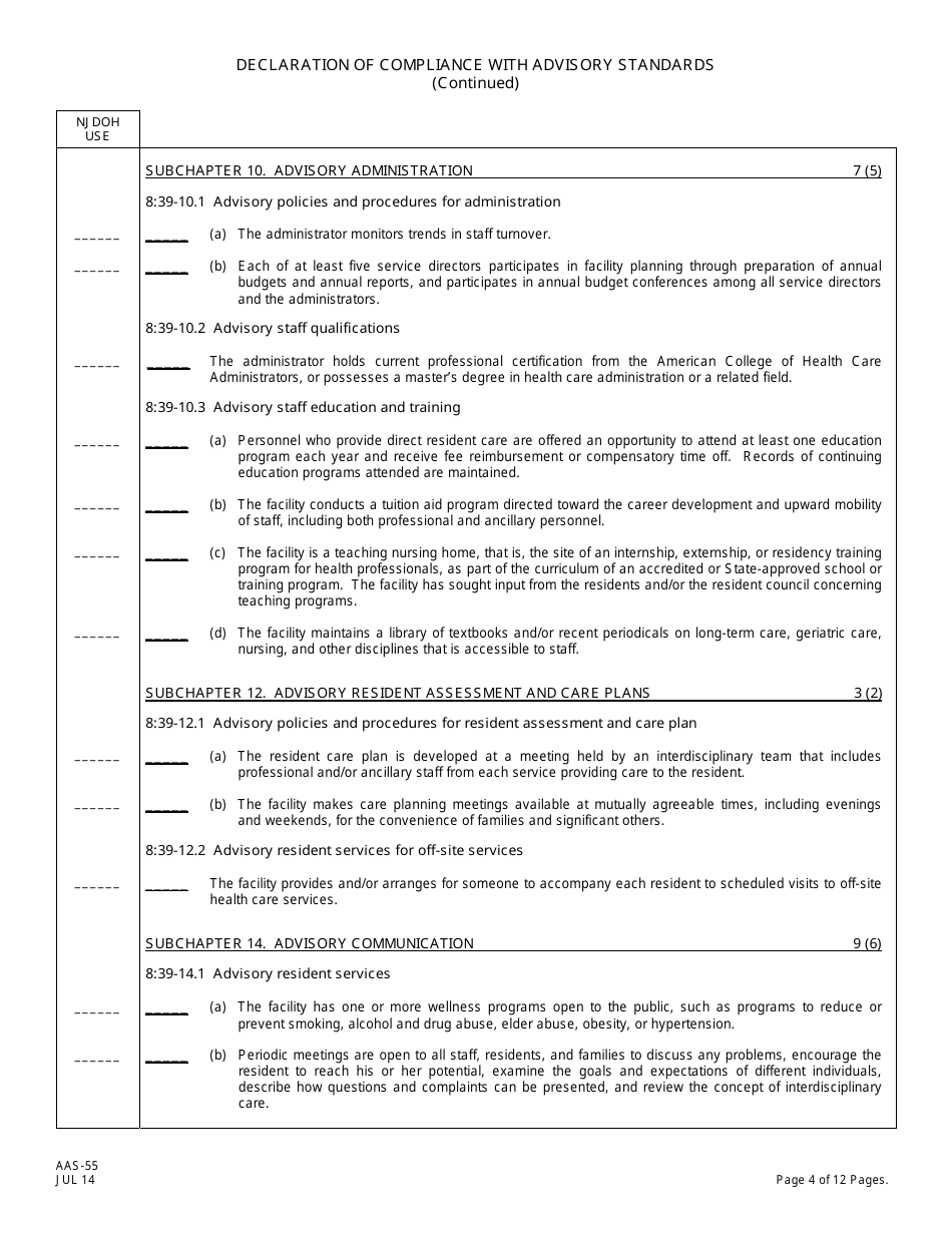 Form AAS-55 Declaration of Compliance With Advisory Standards - New Jersey, Page 4