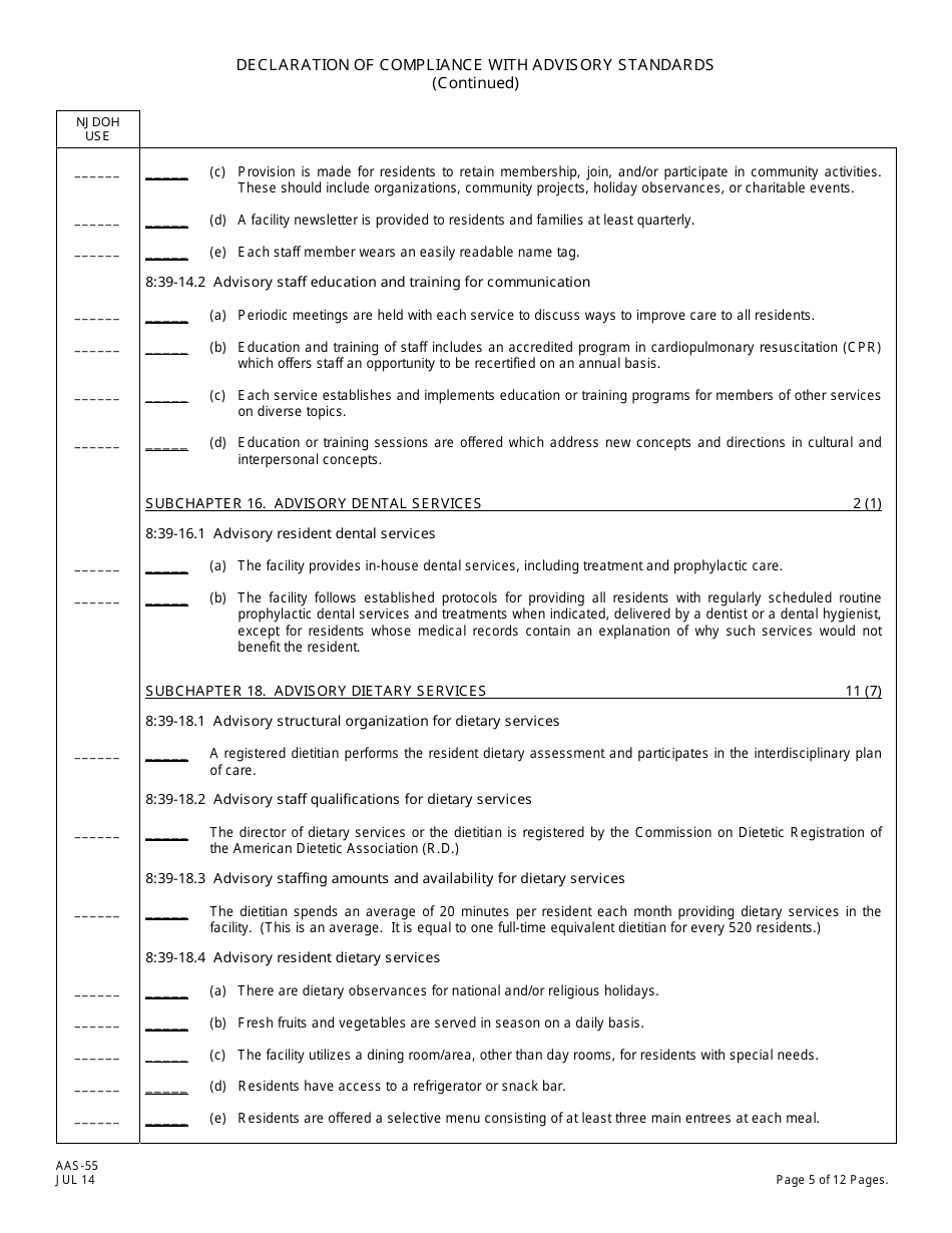 Form AAS-55 Declaration of Compliance With Advisory Standards - New Jersey, Page 5