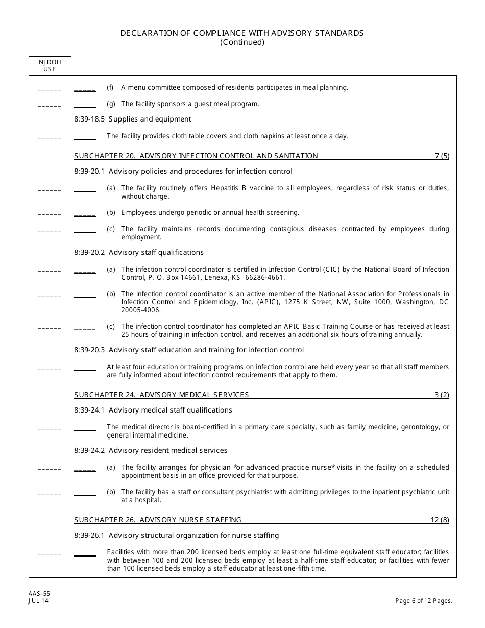 Form AAS-55 Declaration of Compliance With Advisory Standards - New Jersey, Page 6