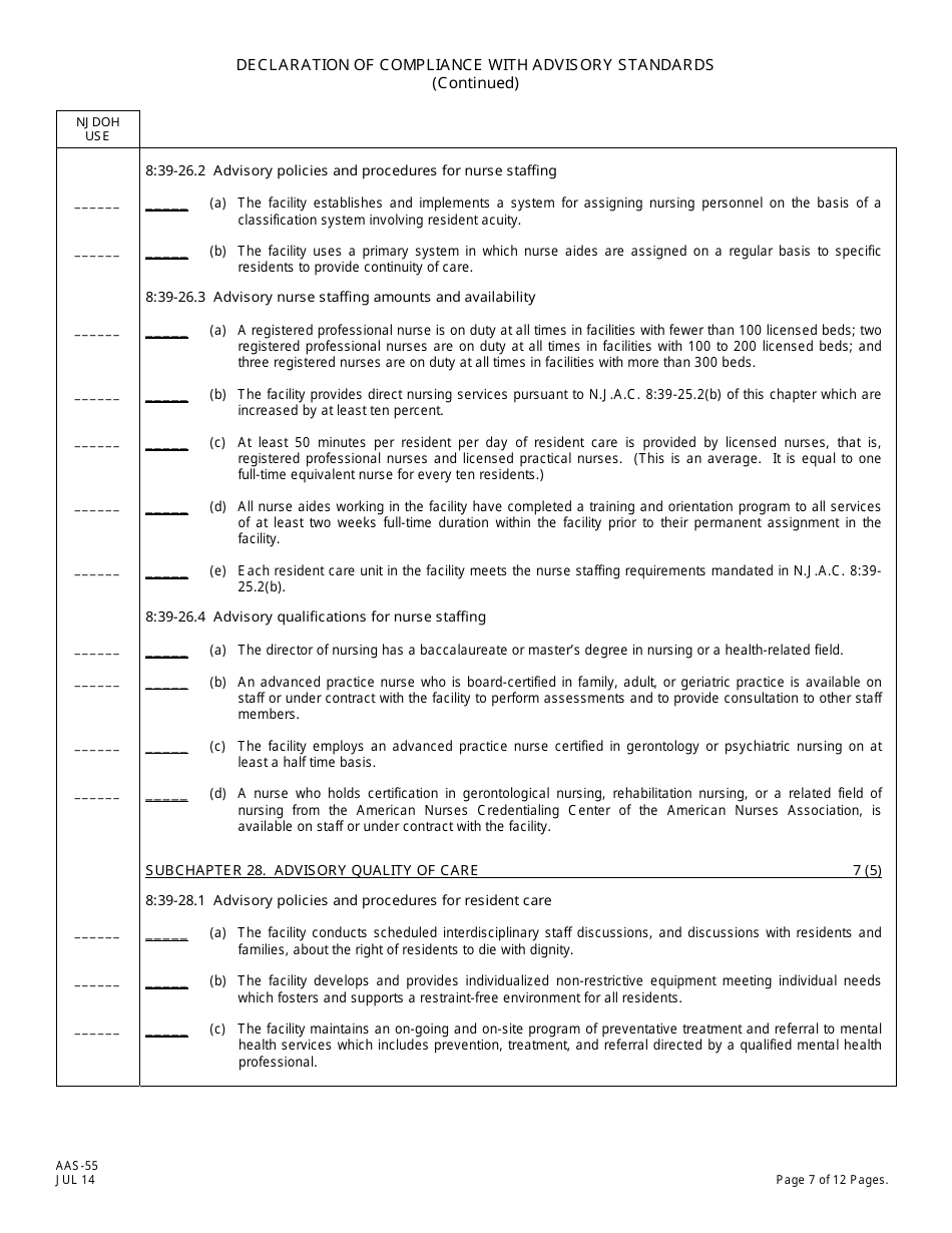 Form AAS-55 Declaration of Compliance With Advisory Standards - New Jersey, Page 7