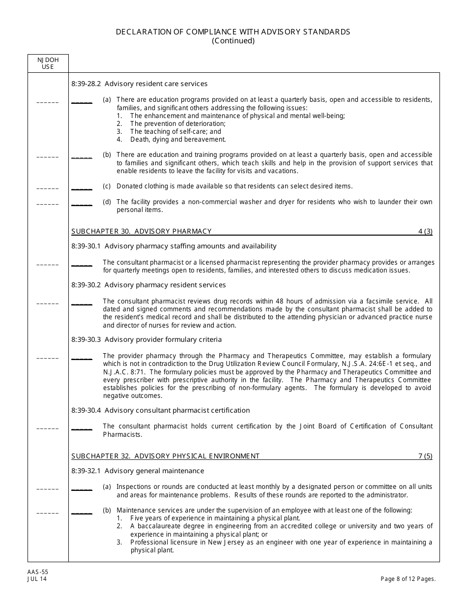 Form AAS-55 Declaration of Compliance With Advisory Standards - New Jersey, Page 8