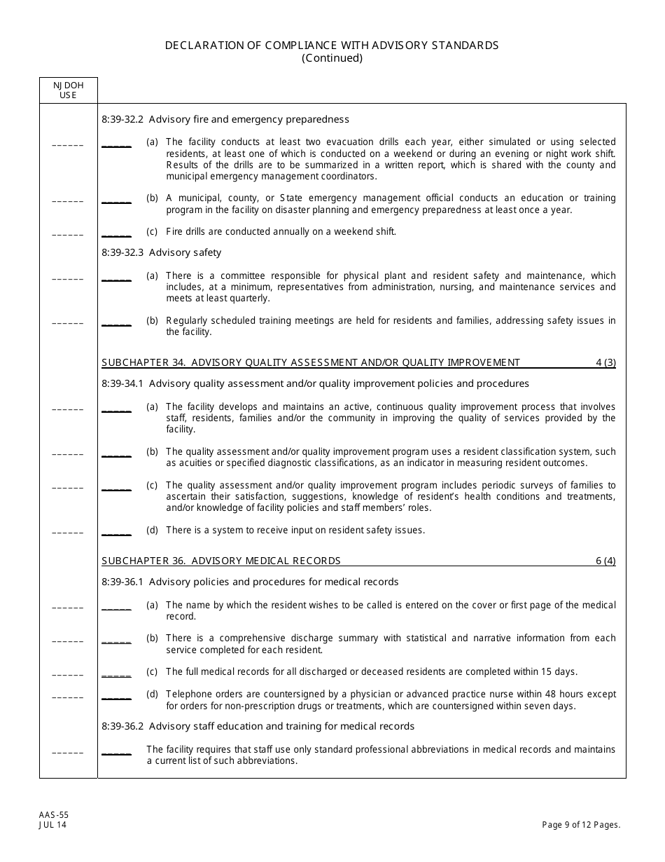 Form AAS-55 Declaration of Compliance With Advisory Standards - New Jersey, Page 9