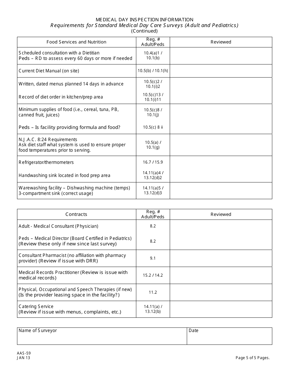 Form AAS-59 Medical Day Inspection Information - New Jersey, Page 5