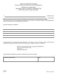 Form AAS-40 Affidavit of Compliance With New Jersey Licensure Standards for Adult Day Health Care Facilities - New Jersey