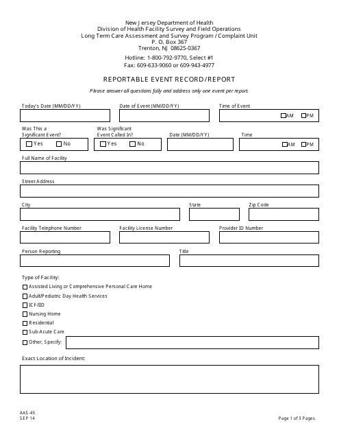 Form AAS-45  Printable Pdf