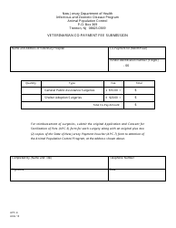 Document preview: Form APC-4 Veterinarian Co-payment Fee Submission - New Jersey