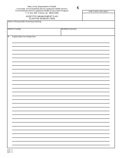 Form K (ASB-13)  Printable Pdf