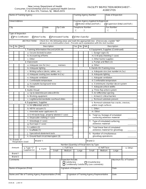 Form ASB-26 Facility Inspection Worksheet - Asbestos - New Jersey