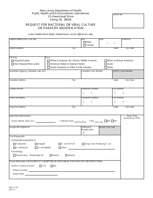 Form BACT-109  Printable Pdf