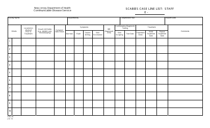 Document preview: Form CDS-35 Scabies Case Line List: Staff - New Jersey