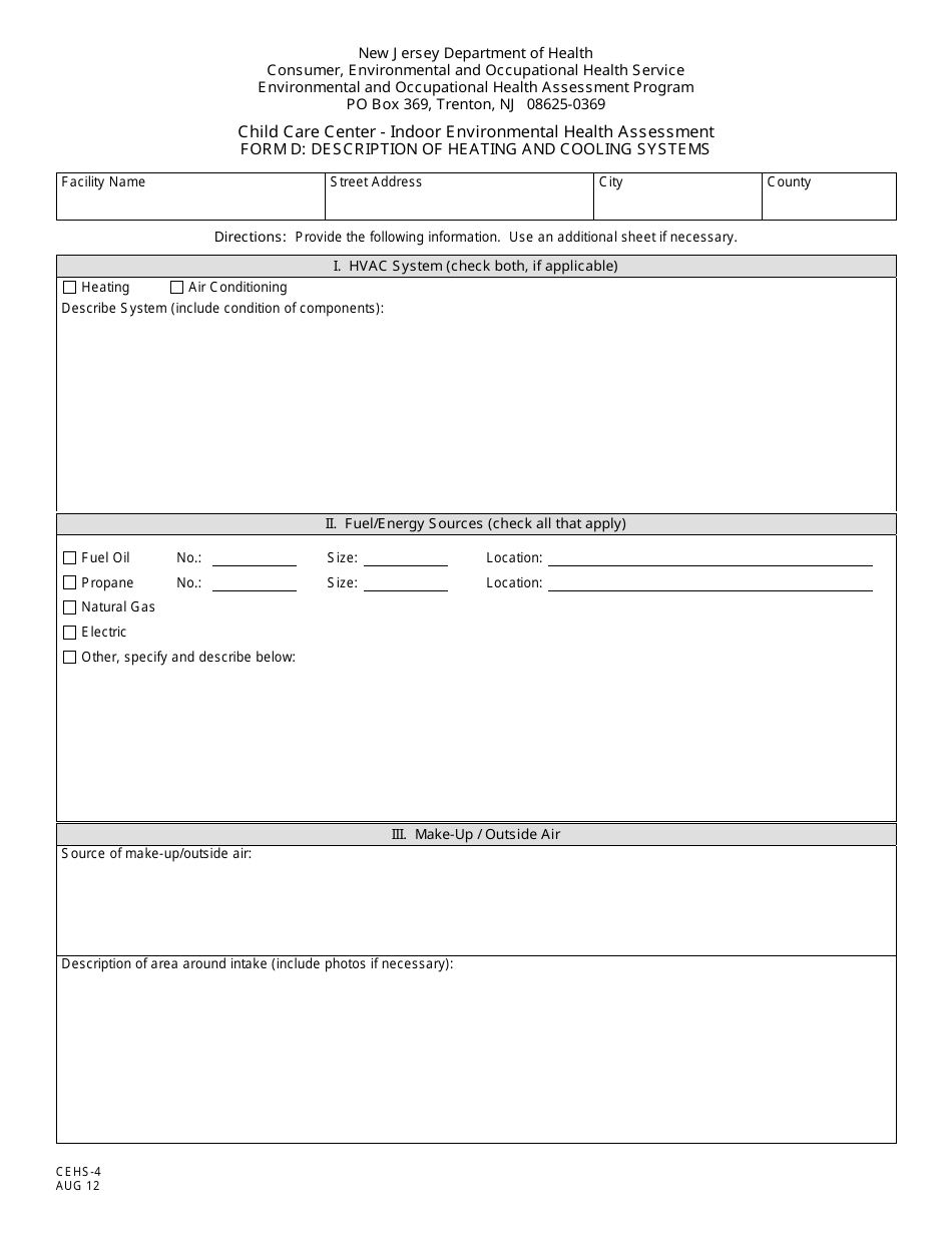 Form CEHS-4 (D) Download Printable PDF or Fill Online Child Care Center ...