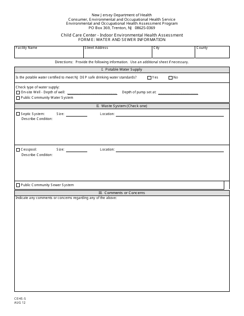 Form CEHS-5 (E) Printable Pdf