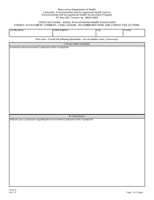 Form CEHS-8 (H)  Printable Pdf