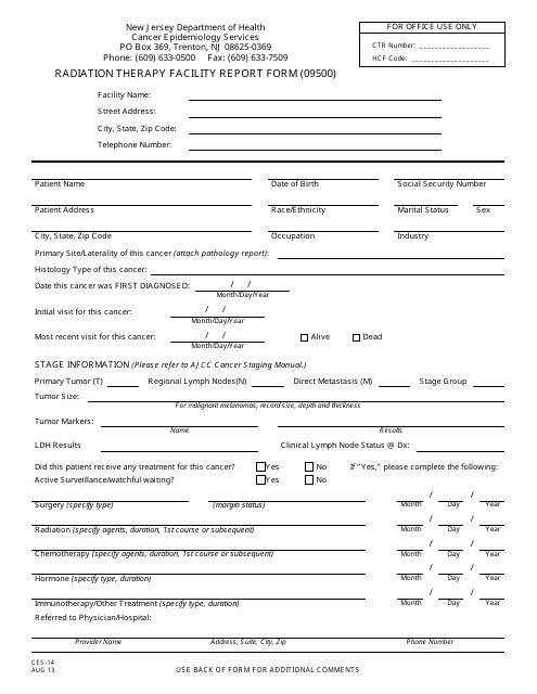 Form CES-14 Radiation Therapy Facility Report Form - New Jersey