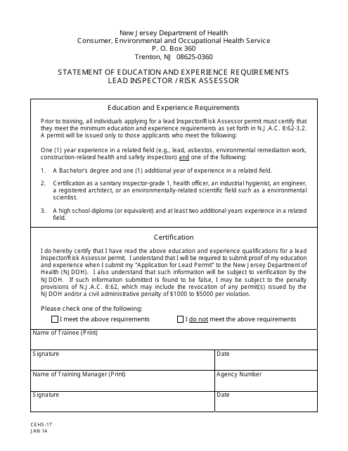 Form CEHS-17  Printable Pdf