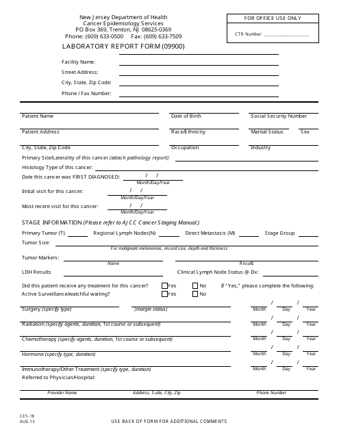 Form CES-18 Laboratory Report Form - New Jersey