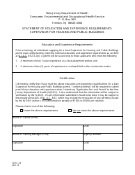 Document preview: Form CEHS-18 Statement of Education and Experience Requirements Supervisor for Housing and Public Buildings - New Jersey
