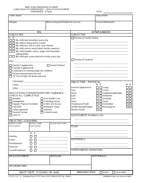 Form CH-2O  Printable Pdf