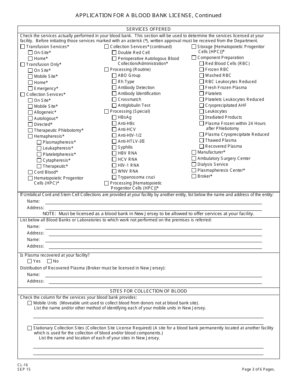 Form CL-16 Application for a Blood Bank License - New Jersey, Page 4