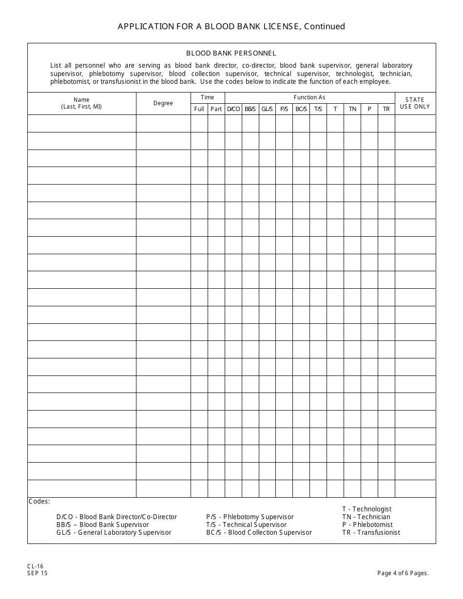 Form CL-16 Application for a Blood Bank License - New Jersey, Page 5