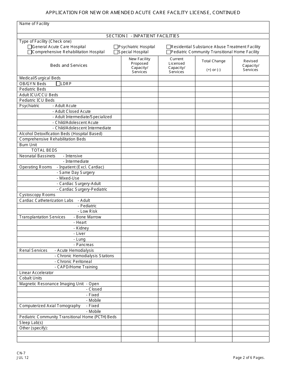Form CN-7 Application for New or Amended Acute Care Facility License - New Jersey, Page 4