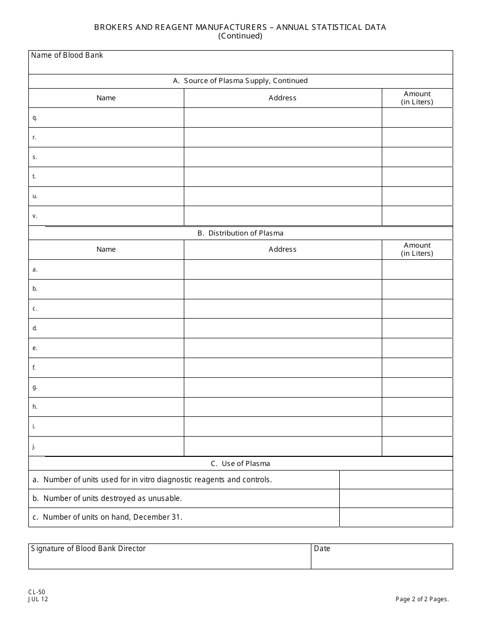Form CL-50 Brokers and Reagent Manufacturers - Annual Statistical Data - New Jersey, Page 2