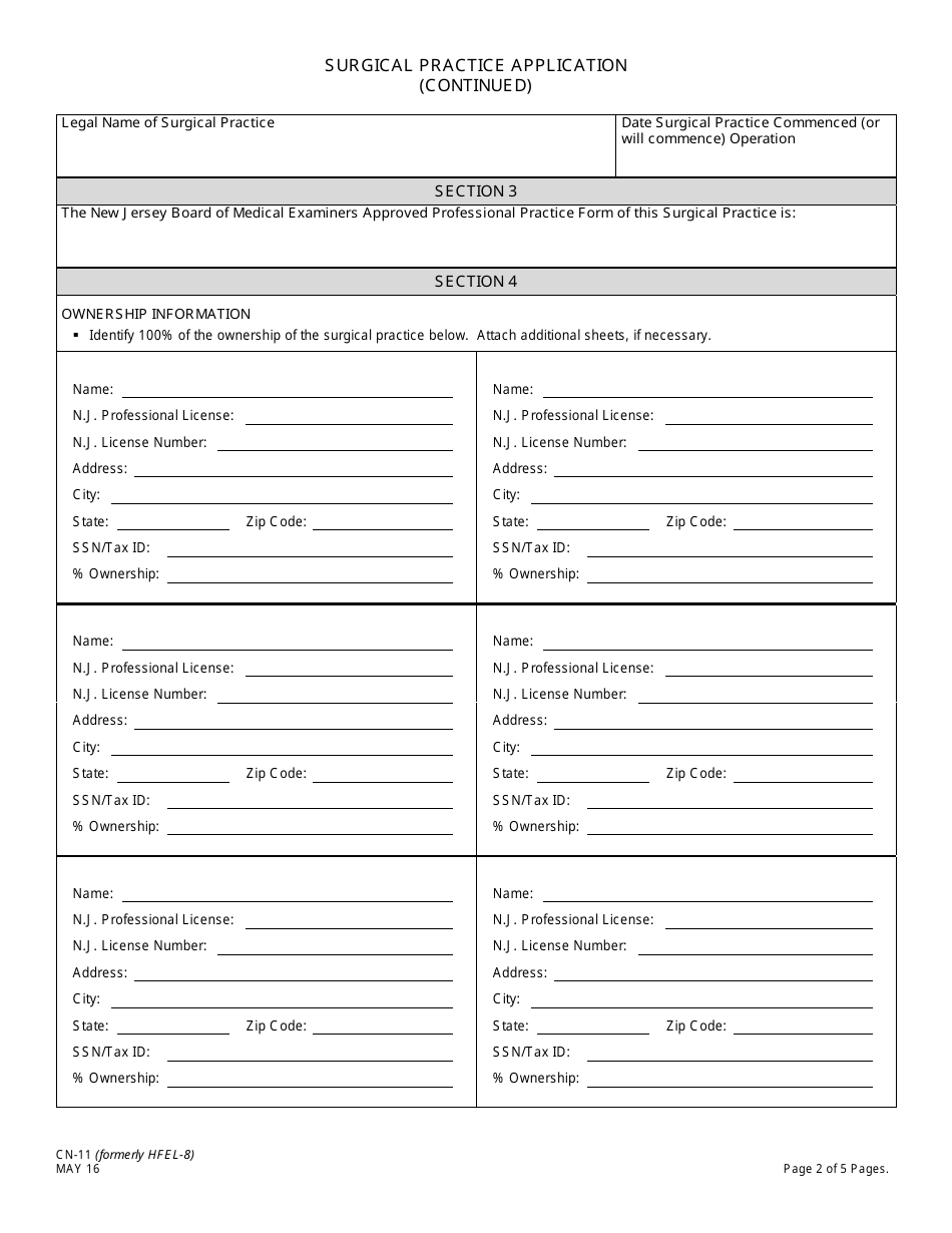 Form CN-11 Surgical Practice Application for Registration, Renewal, Relocation, Transfer of Ownership - New Jersey, Page 2