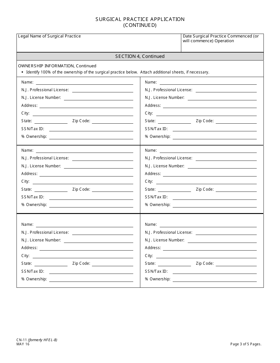 Form CN-11 Surgical Practice Application for Registration, Renewal, Relocation, Transfer of Ownership - New Jersey, Page 3