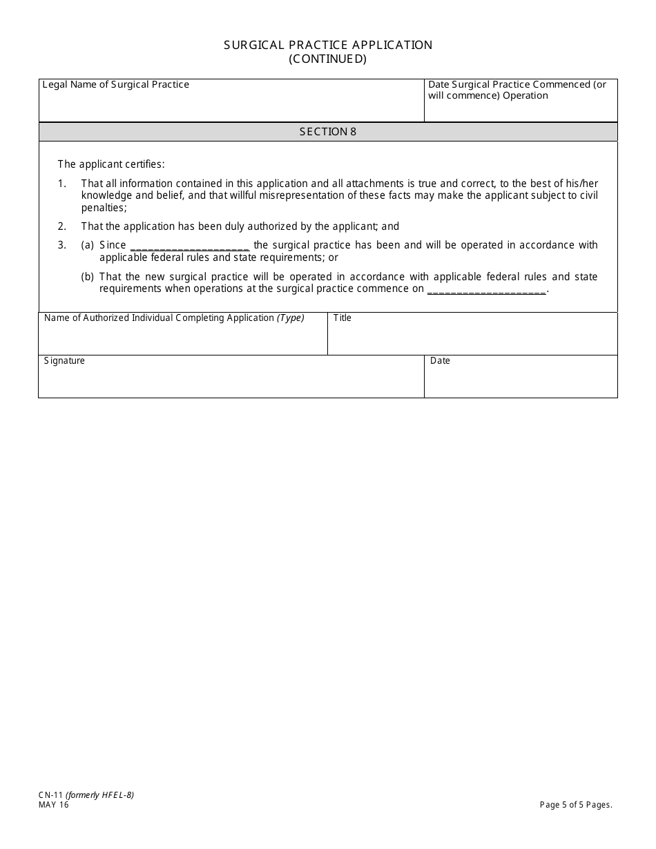 Form CN-11 Surgical Practice Application for Registration, Renewal, Relocation, Transfer of Ownership - New Jersey, Page 5