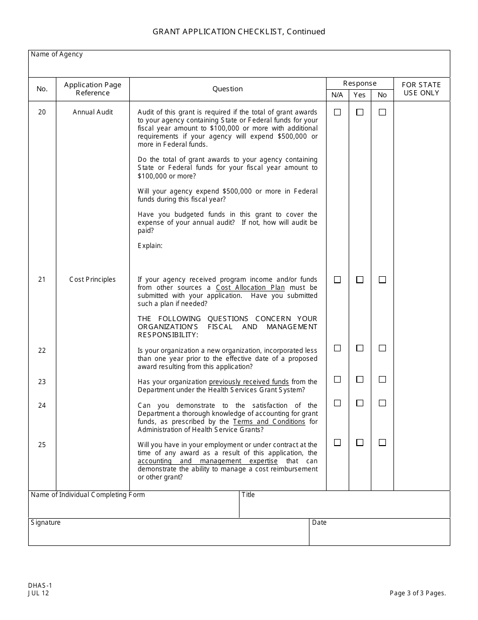 Form DHAS-1 Grant Application Checklist - New Jersey, Page 3